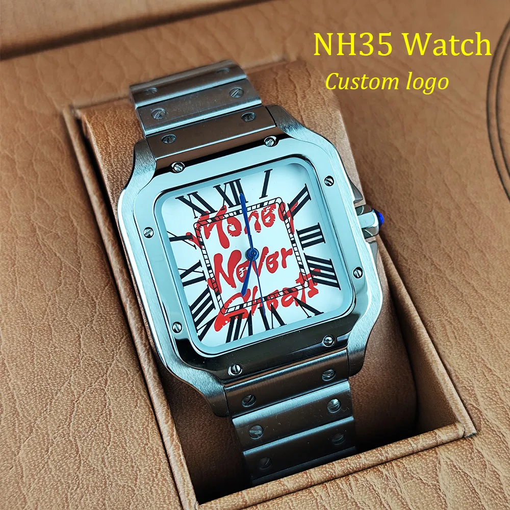 

New NH35 Square Watch 38mm Roman Dial Customized Logo Men's Stainless Steel Automatic Watch Suitable for NH35 Movement Watch