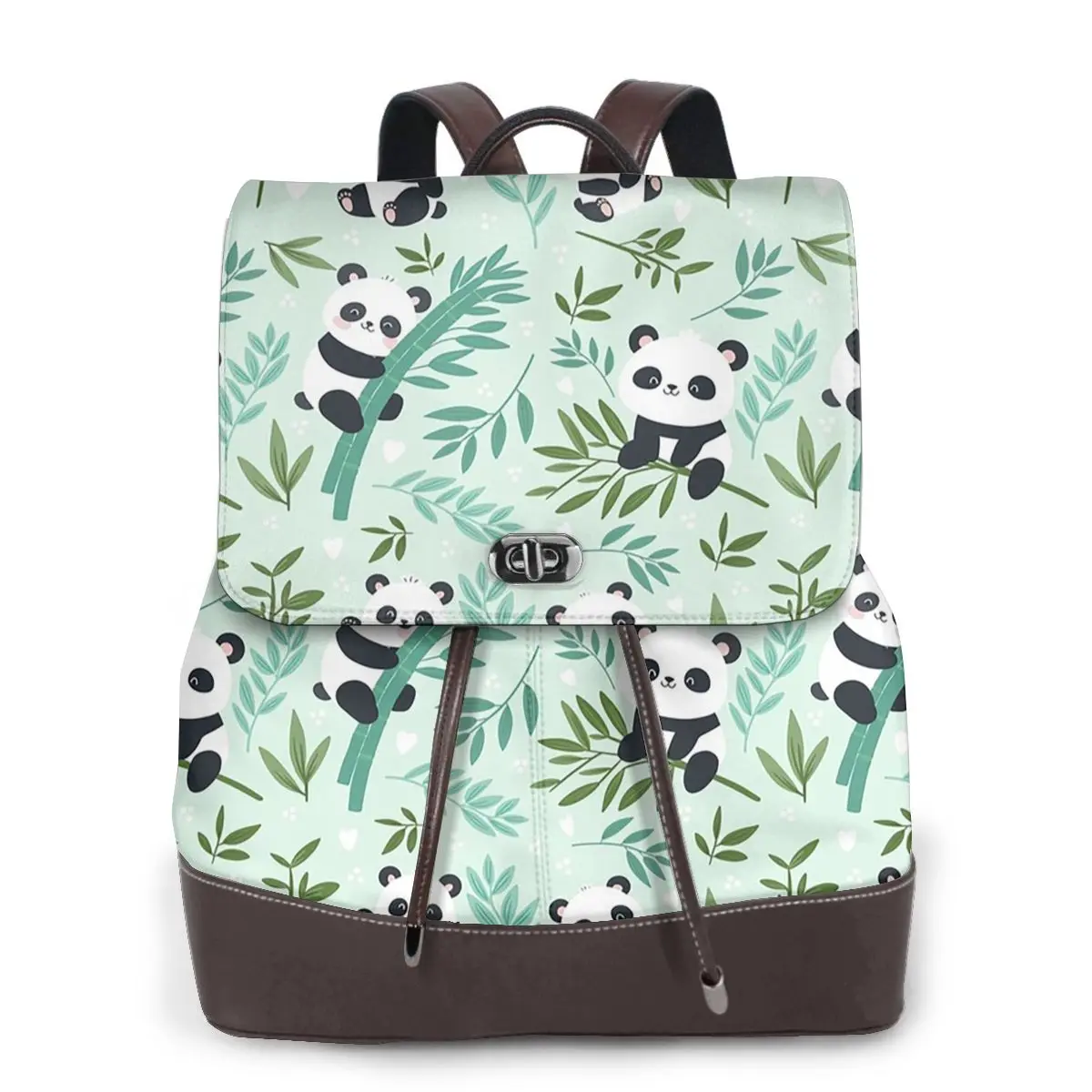 Cartoon Panda And Bamboo Pattern Bookbag School Student Bags Hiking Travel Daypack for Women Fashion Derma Backpack