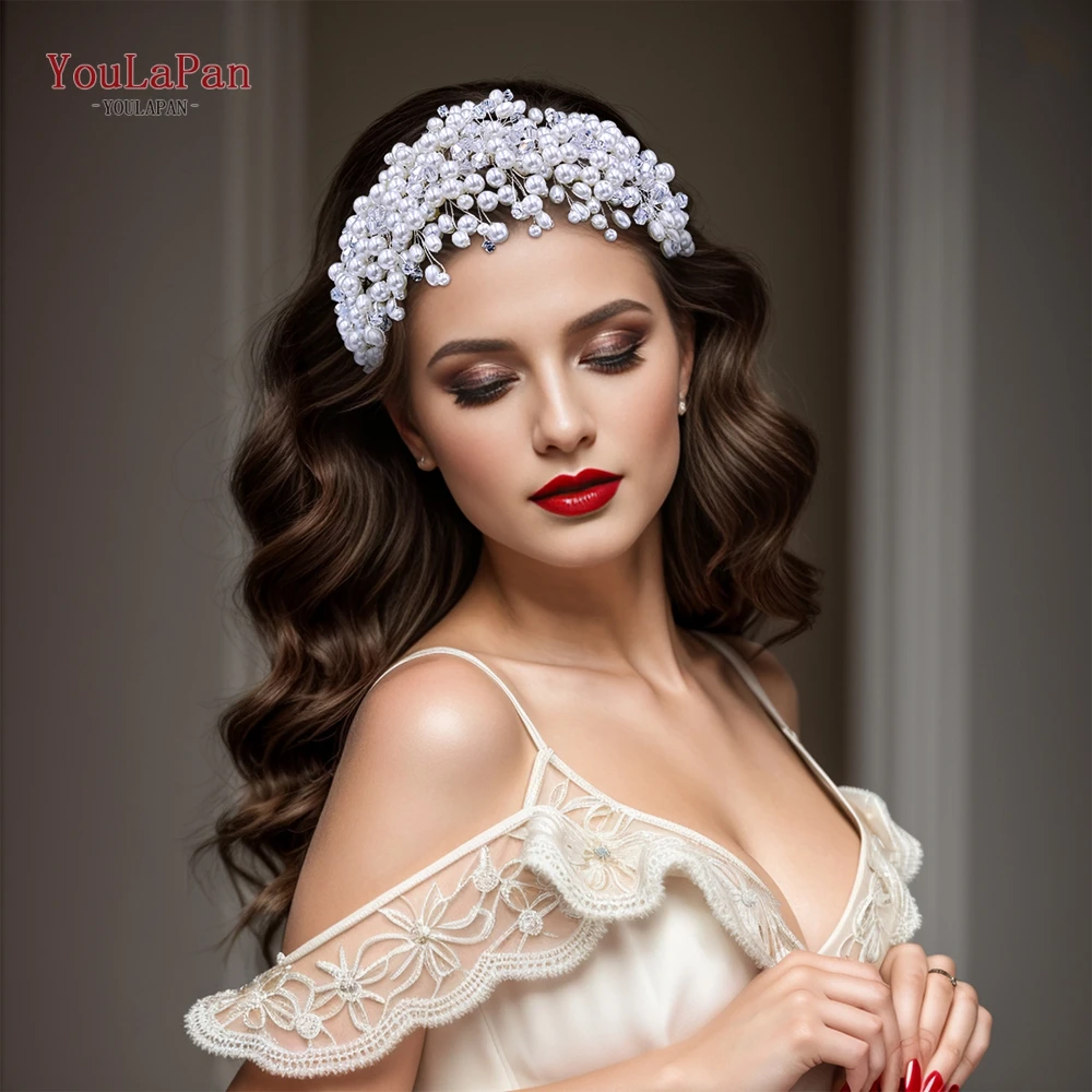 YouLaPan-Aro para el pelo con perlas para novia, tocado de boda de cristal brillante, diadema elegante de Color plateado para fiesta, accesorios para el cabello, HP684