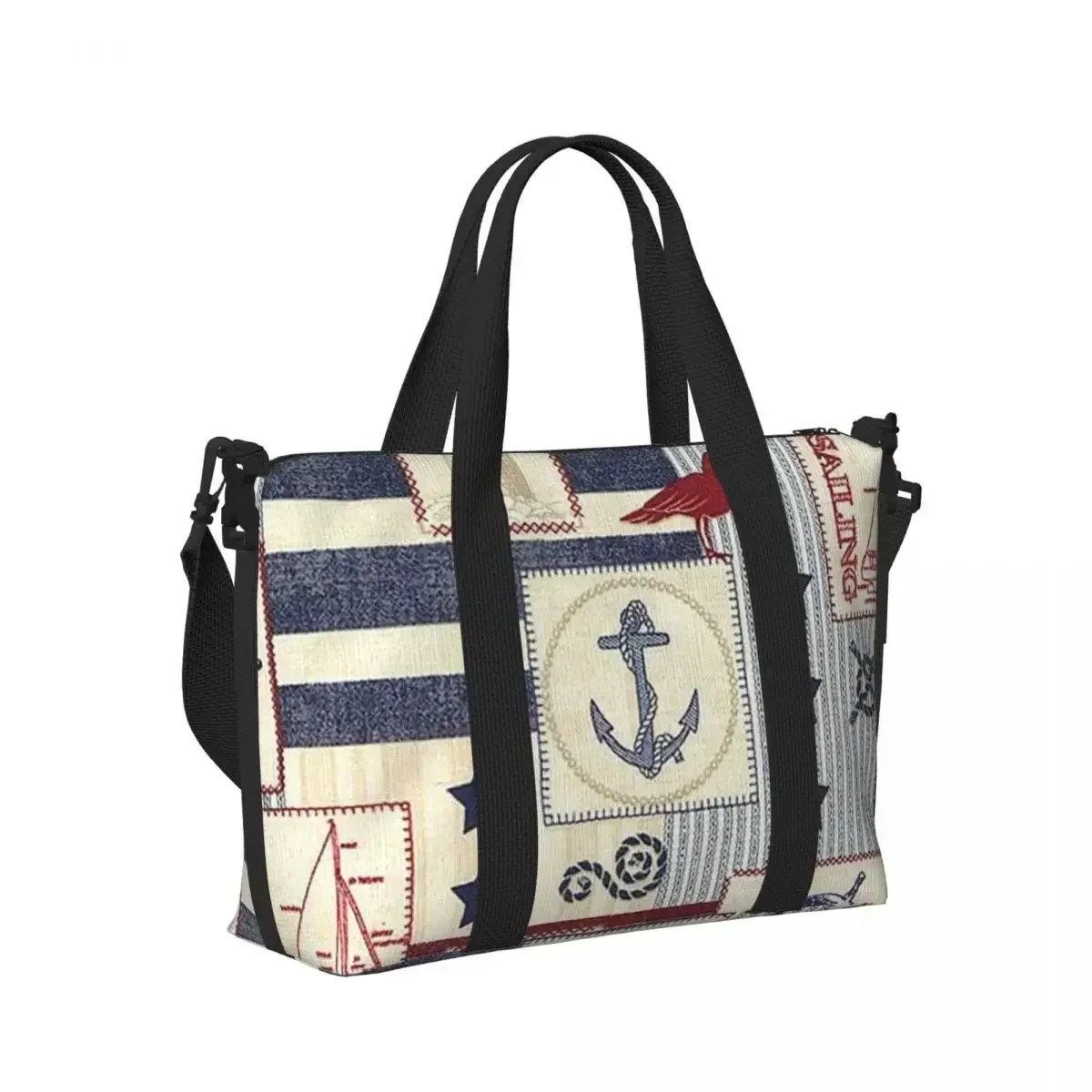 

Nautical Anchor Nautical Stripes Beach Travel Bag Large Capacity Tote Bags for Gym Sport Women Shopping Duffle Shoulder Bag