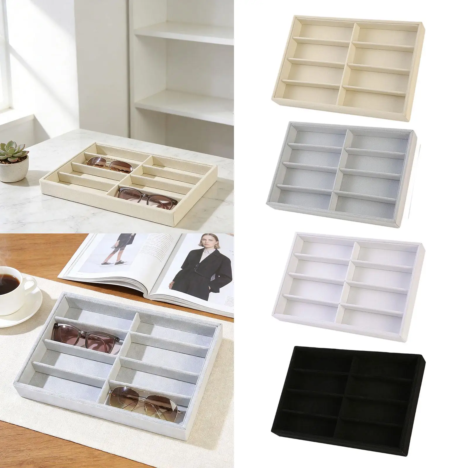 Glasses Organizer, 8 Slot Multifunctional Eyewear Display Case, Glasses Storage Box, Stackable Jewelry Tray for Showcase Closet