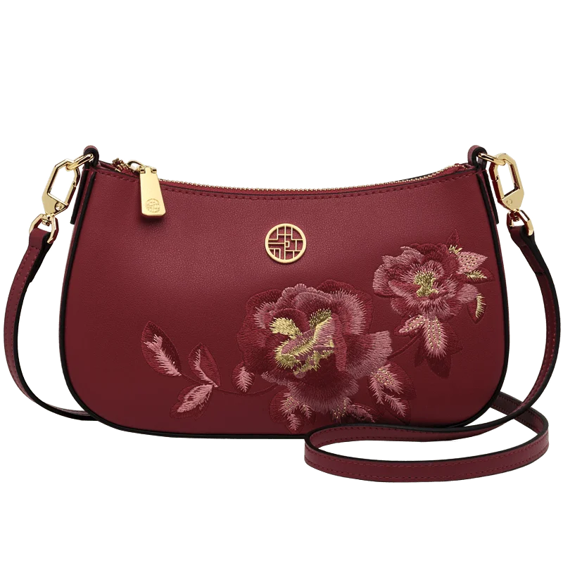 Limited Chinese Style Cow Leather Women Messenger Bag Chains Original Embroidery Crossbody Bags Purses Royal Stylish #SC1606