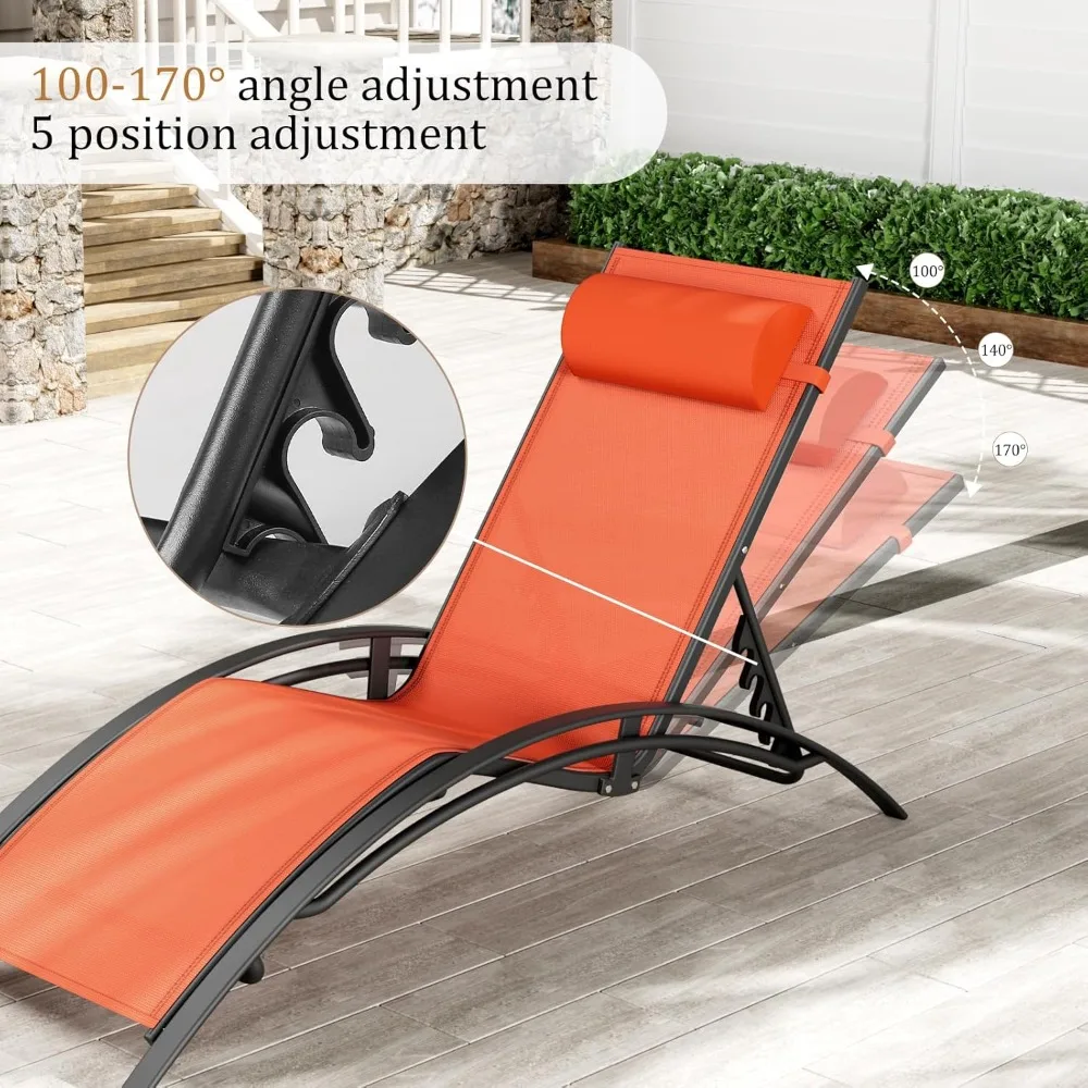 طقم صالة كراسي حمام السباحة مكون من 3 قطع مع مسند للرأس، كراسي استرخاء بجانب حمامات الشمس قابلة للتعديل مكونة من 5 مستويات #5