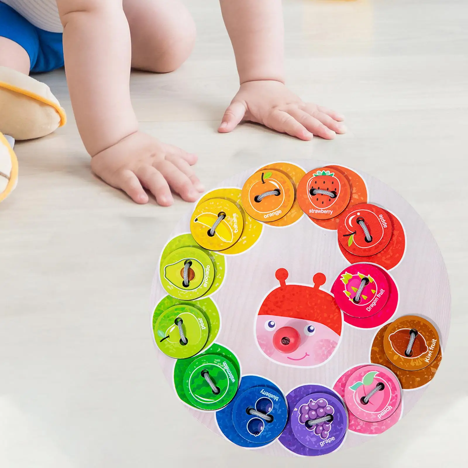 Caterpillar Threading Toys Counting Wood Button Toys Sewing Busy Board Teaching Aids Clothes and Button Game for Kindergarten