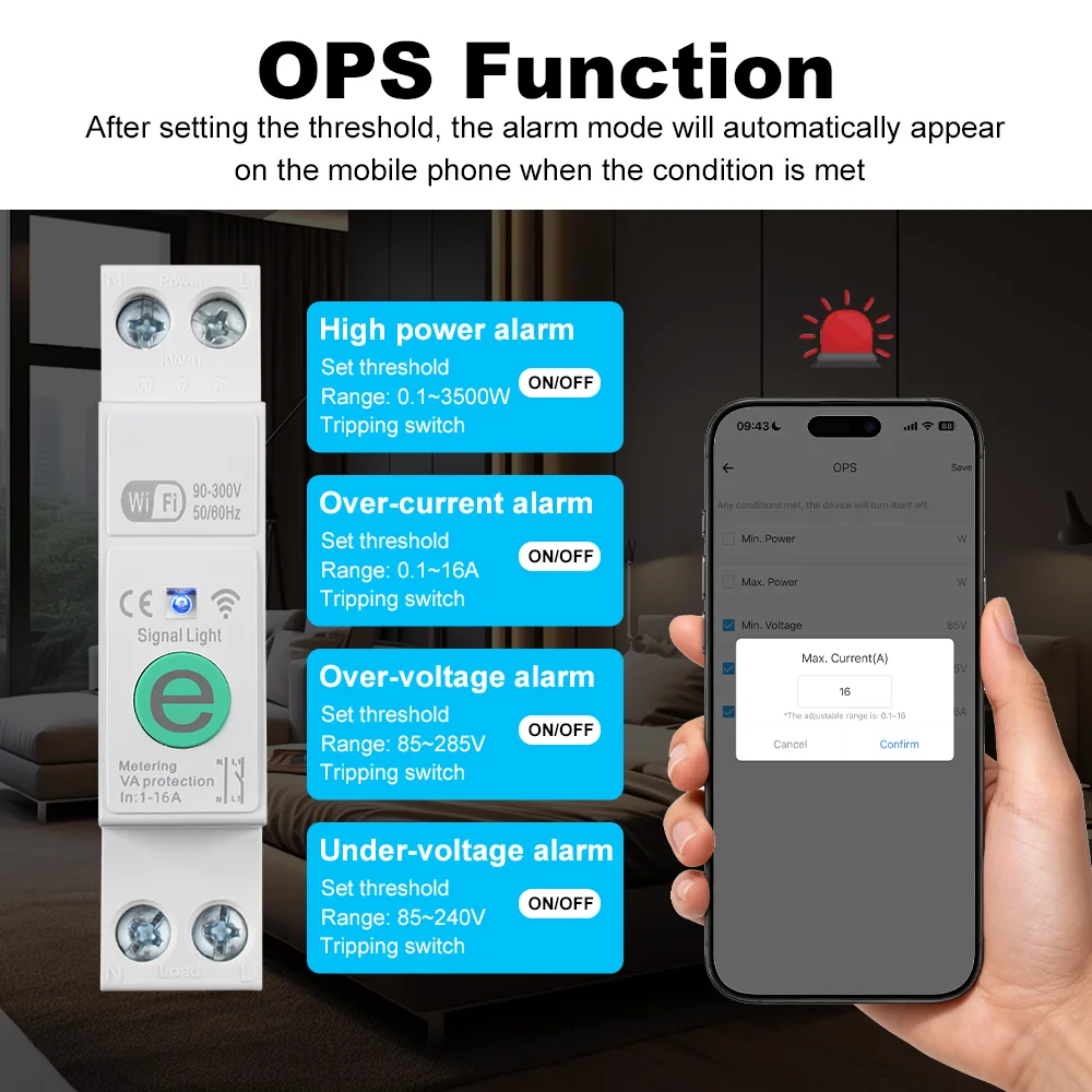 Ewelink 1P+N 16A WIFI Smart Circuit Breaker MCB Timer Relay Switch Energy Meter kWh Voltage Current Protector Remote Control image 3