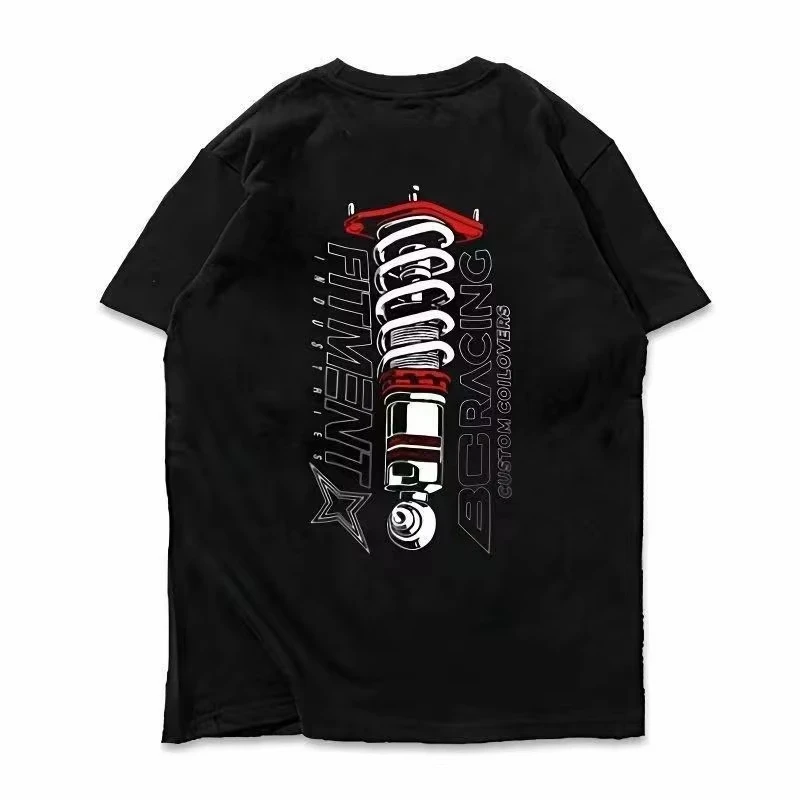 2026 Summer Pure Cotton Heavyweight American Style BC Short-Sleeve Car Modified T-Shirt, Loose-Fitting, Twisted-Neck, Versatile,