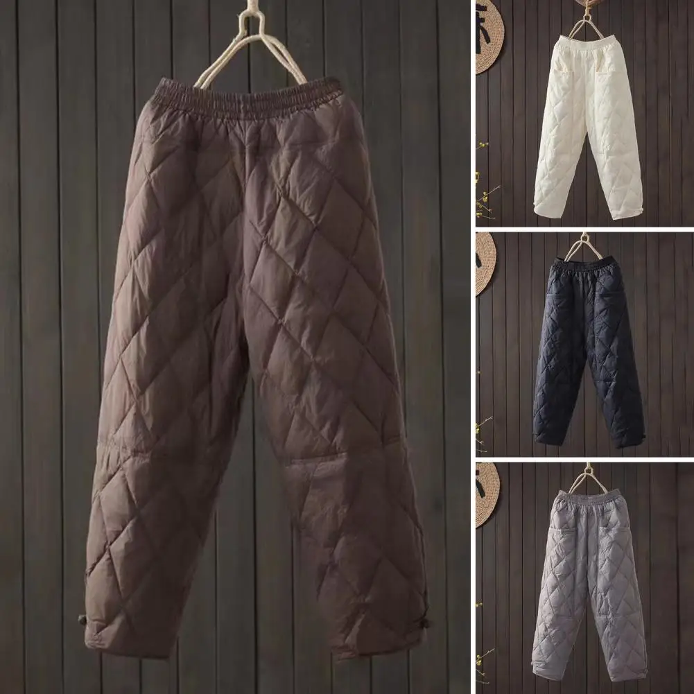 

1Pc Retro Wide-leg Pants Warm Pockets Elastic Waist Pants Thick Padded Ankle Length with Elastic Waist Winter Pants for Women