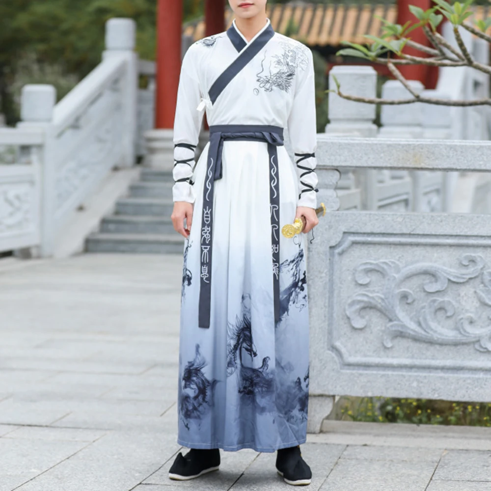 Chinese Style Traditional National Costume Cosplay Hanfu Men\'s Jacket Tie-dye Skirt Hand Rope Suit Martial Arts Style Clothing