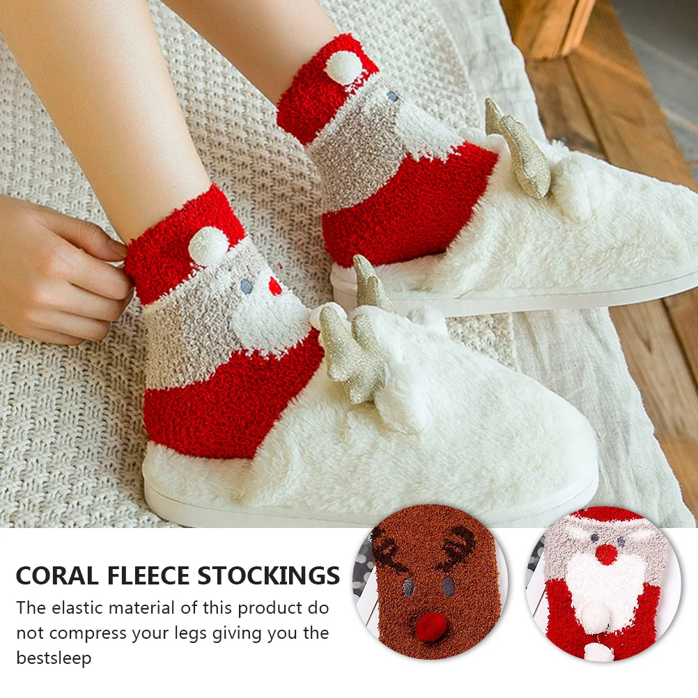 

3Pairs Cartoon Socks Soft Coral Fleece Thicken Warm Winter Sleep Floor Socks Cozy Christmas Gift Family Friends