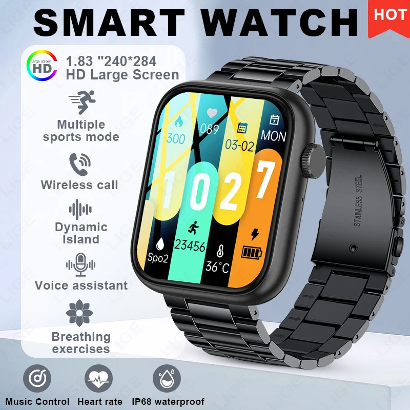 

Original LIGE Smart Watch 1.83'' HD Display Heart Rate Voice Assistant Waterproof Watch Multifunctional new smart watch for men
