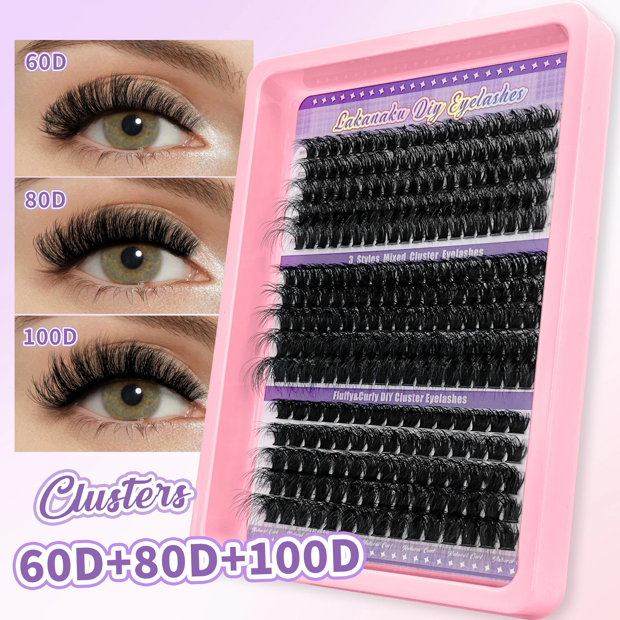 LAKANAKU 168 Fans Diy Cluster Wimpers Cat Eye Wimpers Onzichtbare Band Premium Nertsen Manga Lash Clusters