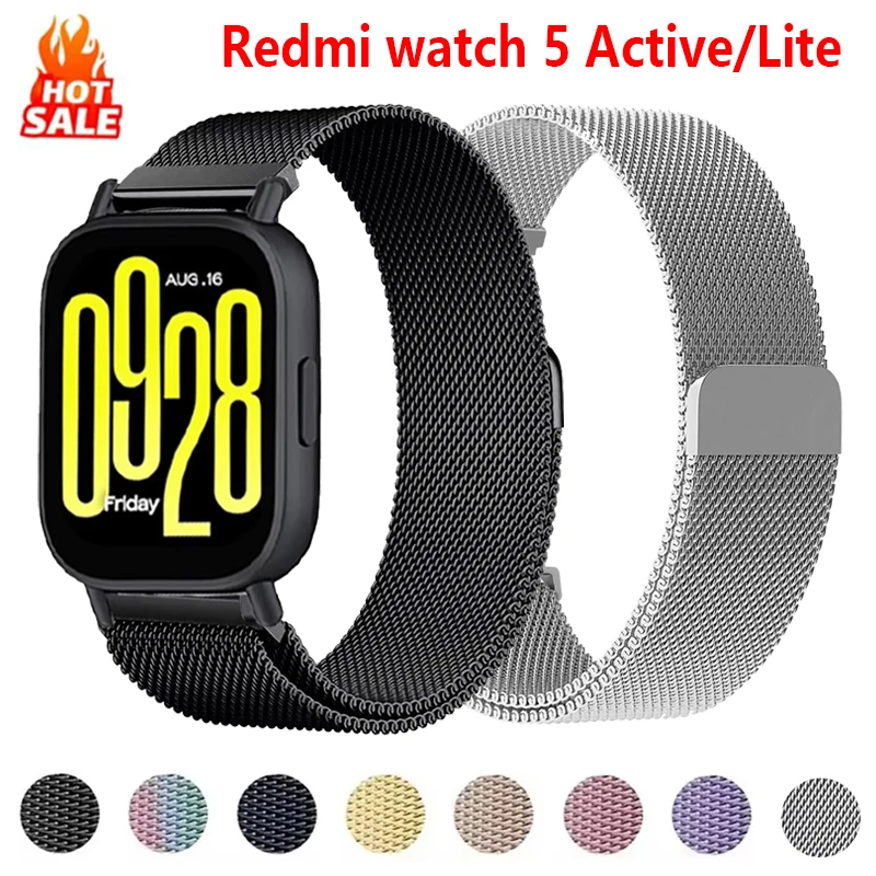 Pulseira Milanese para Xiaomi Redmi Watch 5 Active/5 Lite, bracelete magnético, acessórios para smartwatch Redmi Watch 5 Active.