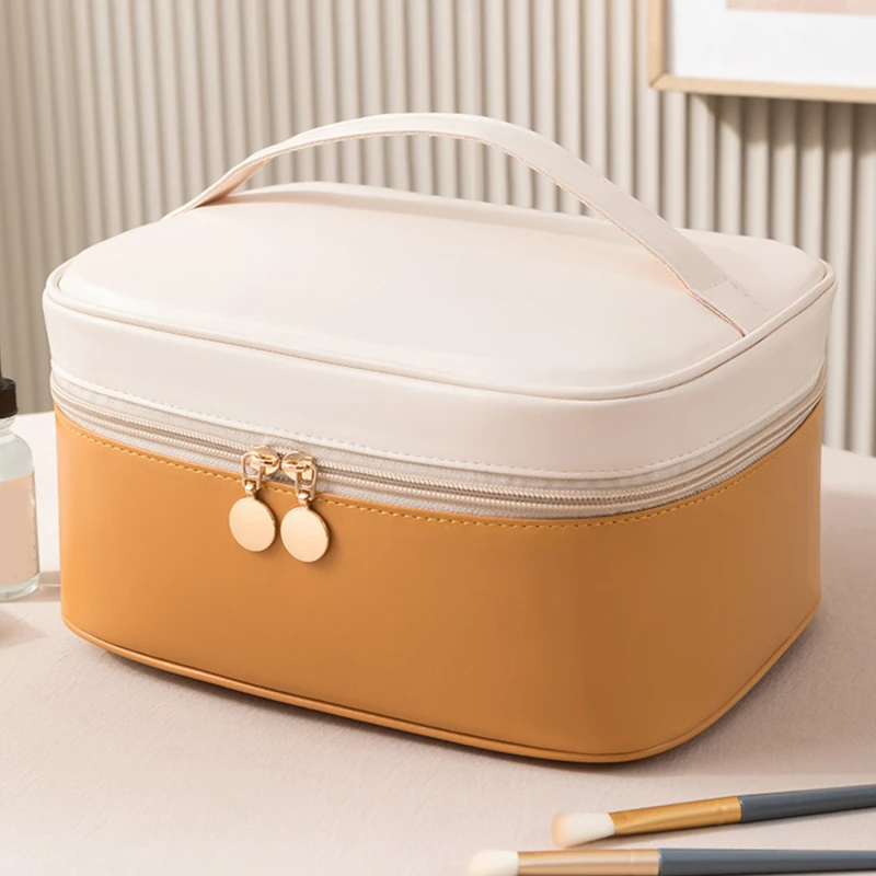 Borsa per il trucco Organizzatore Borsa per cosmetici in pelle PU Valigia per riporre la bellezza Custodia per trucco da viaggio per donna di alta