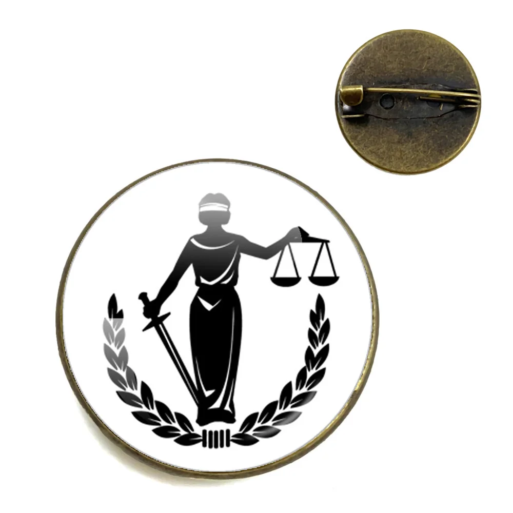 Integrity Lawyer Balance Logo Round Glass Convex Brooch，Justice In law enforcement, Lawyers Jewelry Gift