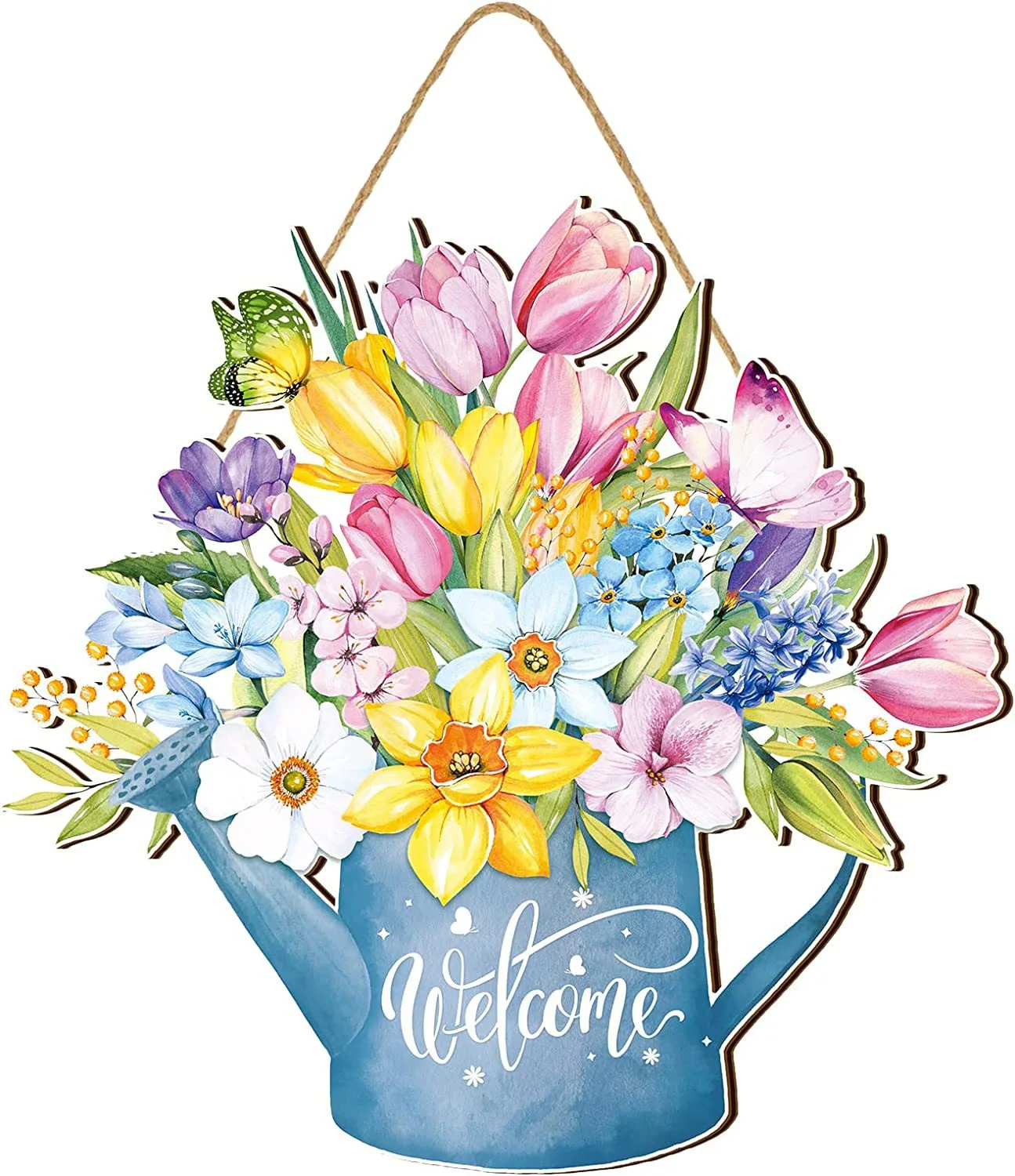 

Flower Welcome Sign Decoration, Wooden Flower Butterfly Sign, Garden Fence Hanging, Suitable for Home Porch Outdoor Farmhouse Sp