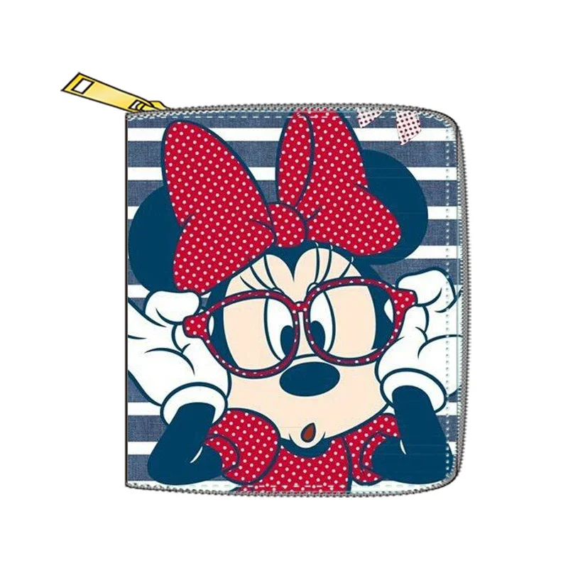 Disney Women's Wallet Mickey Mouse Anime PU Short Wallet Cute Cartoon Multi-function Zip Coin Purse ID Card Holder for Girl