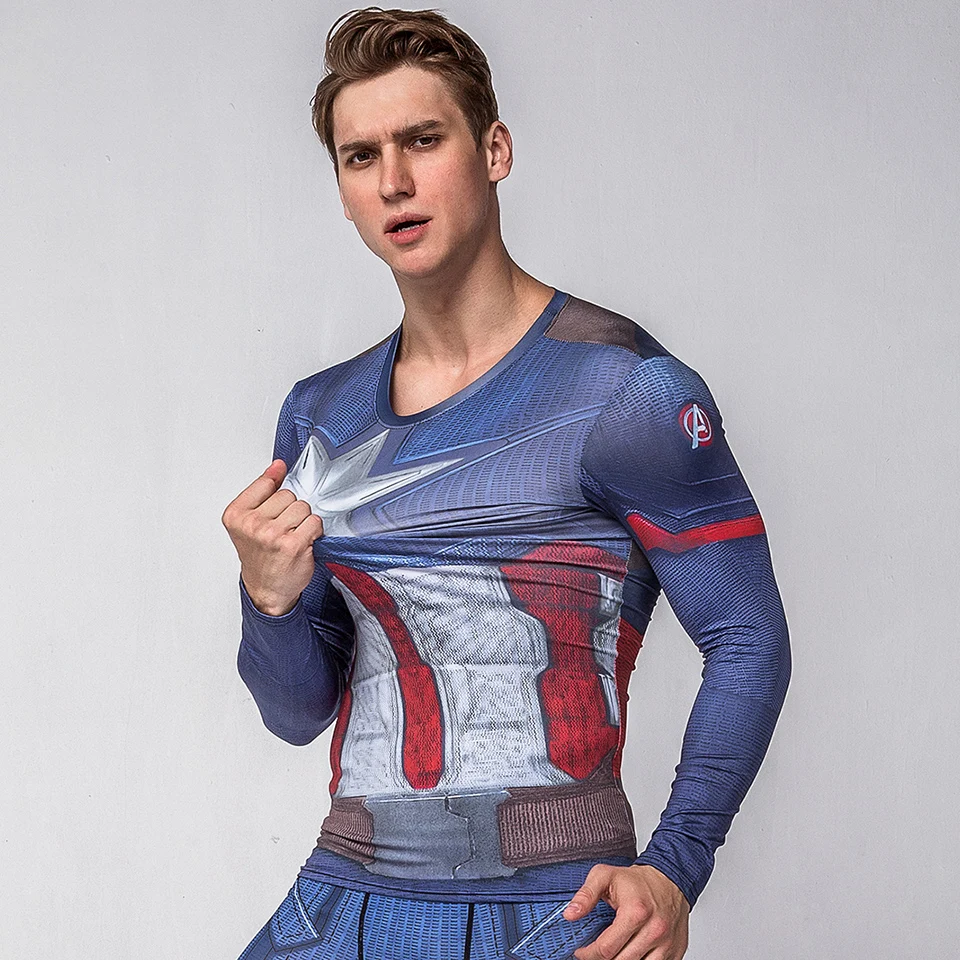 Rashguard Super T-Shirt Men\'s Long Sleeve Compression Tight Fitness Gym Sports Digital Printing Running Tracksuit Hero Jerseys