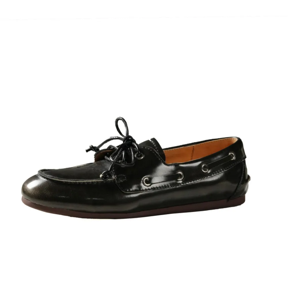 

NASBAVI 2026 Fashion Women Low Heeled Shoes Woman Cow Suede Spring Lace-up Leather Round Toe Casual Loafers Shoe Dress 35-43