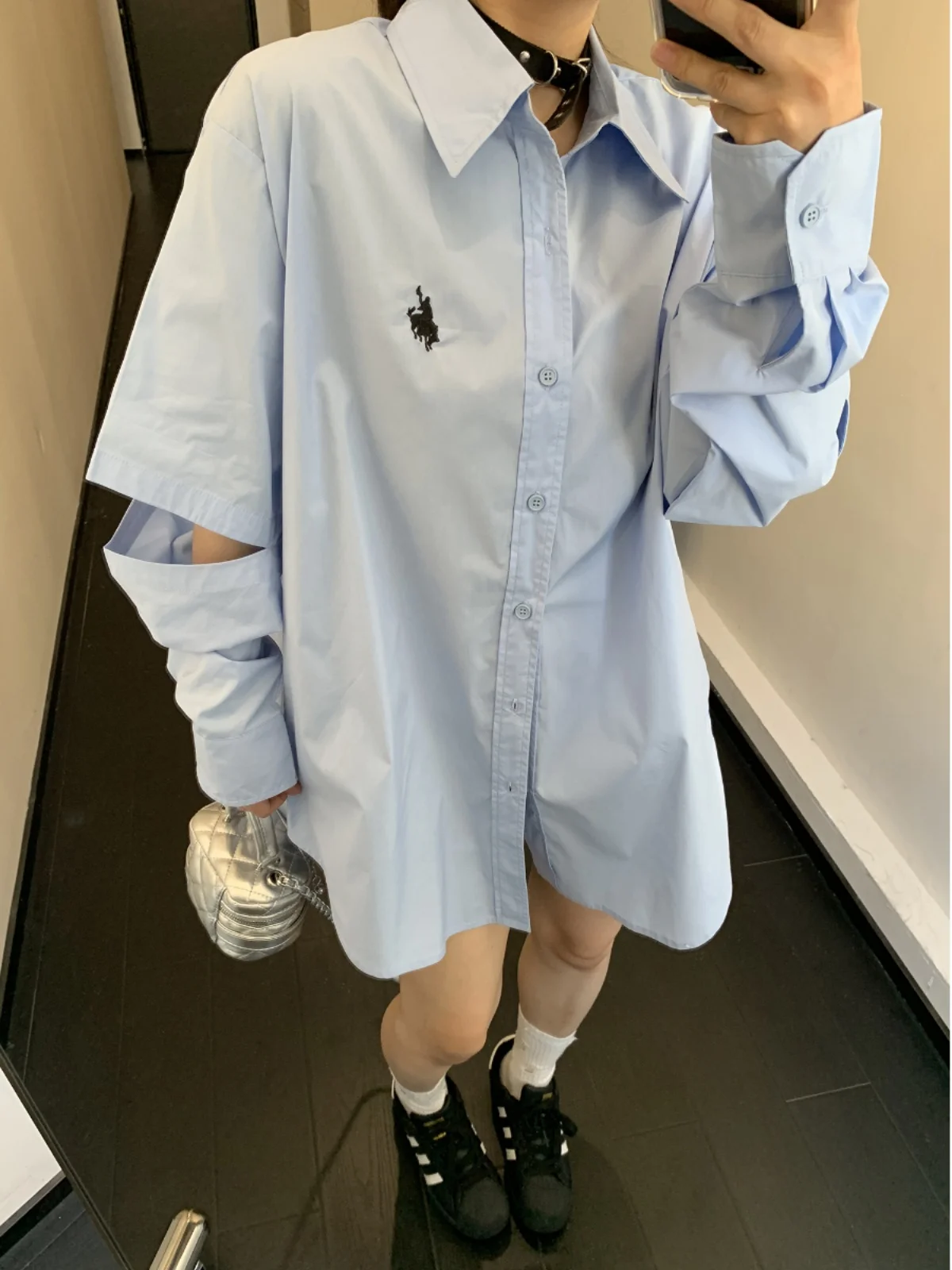 

Oisis Повседневная женская длинная застежка-молния свободного кроя с вышивкой на пуговицах и застежкой-молнией Ba из смеси хлопка