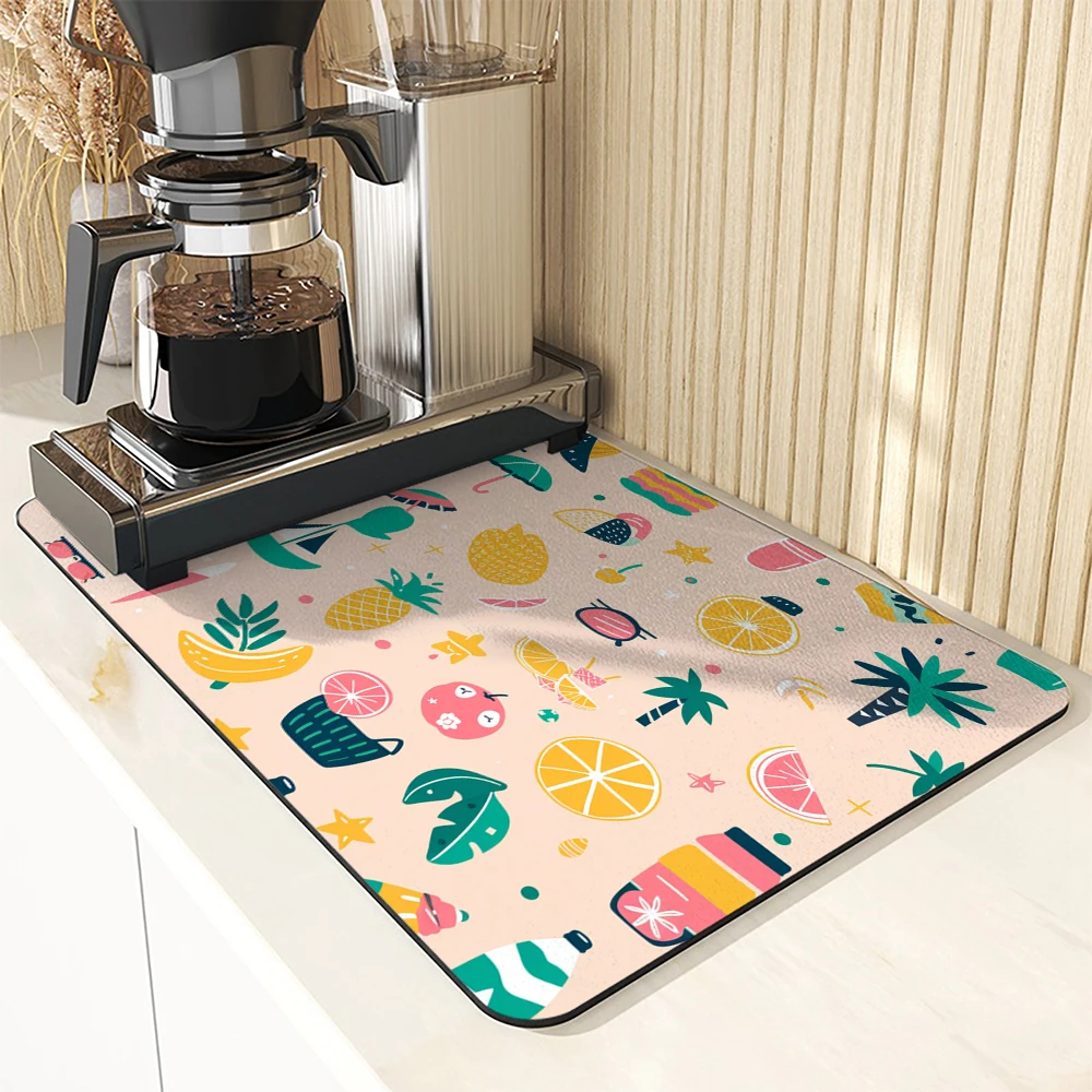 Coffee Tablewear Drain Pad Summer Beach Bathroom Square Absorbing Anti-slip Dry Mat  Placemat Dishes Cup Splash Proof Drainer