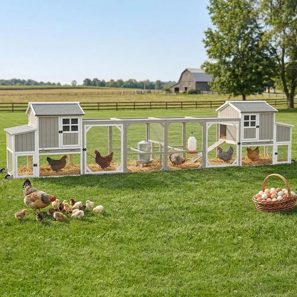 

187" L Extra Large Chicken Coop or 8-12 Chickens, Outdoor Hen House Chicken Tractor with 6 Nesting Box, Wooden Quail Hutch Poult