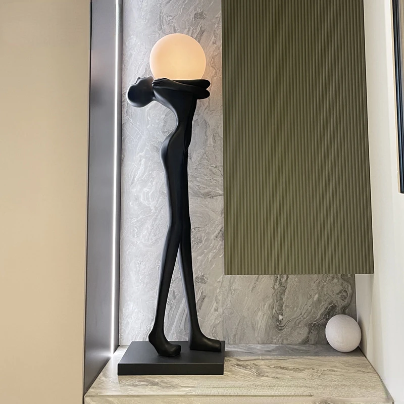 Creative Art Figure Sculpture and Large Floor Lamp Decoration in the Living Room, foyer, and lobby, Popular on the Internet