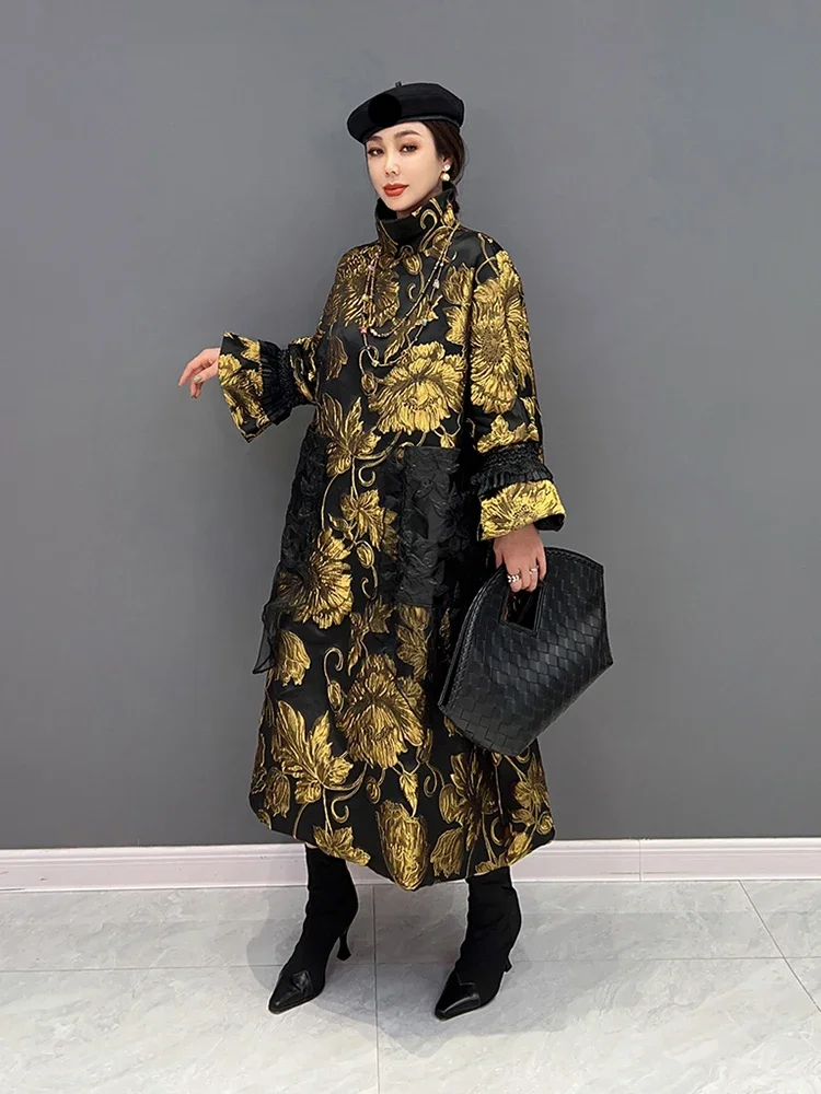 XITAO Contrast Color Embossing Dress Vintage Fashion Turtleneck Pullover Flare Sleeve Loose Fashion Temperament SMH1026