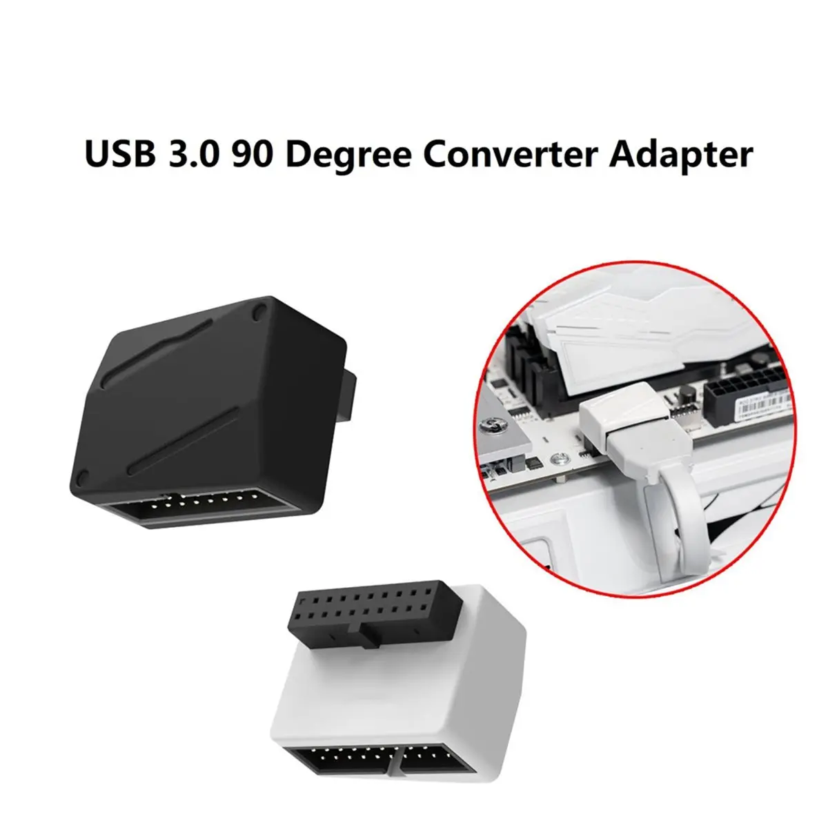 USB 3.2 Gen1 19Pin 90 Degree Internal Header Adapter USB 3.0 Male to Female Converter for Front Panel USB-A, RVS, Black