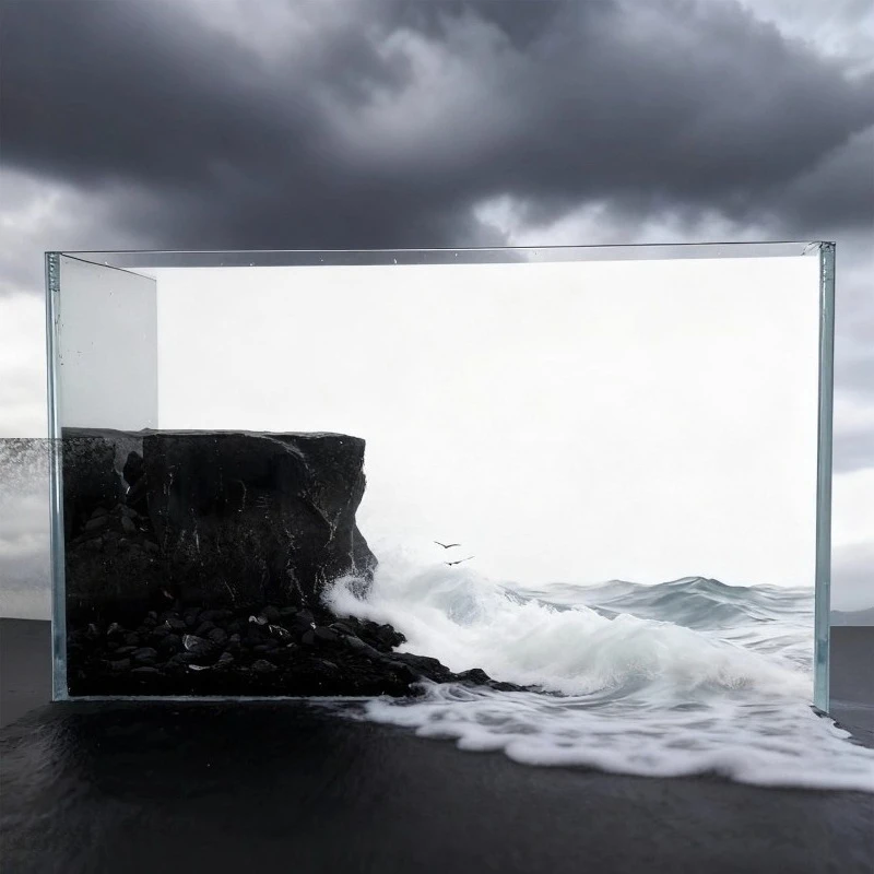 Dark sand beach landscaping small fish tank stream horizontal tank water-free office desktop fighting fish ecological tank