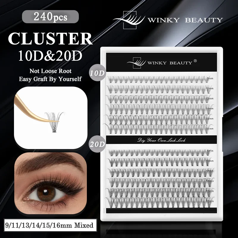 winky beauty 240PCS DIY Mix Clusters Kit 10D/20D Volume Eye Lashes Accessories Self-Grafting EyeLashes Extension, Makeup tools