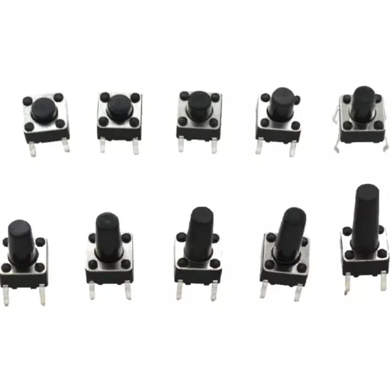 200pcs Micro Tactile Switch Momentary Tact DIP Switch 4Pin 6 x 6mm Touch Push Button Switch High 4.3mm 5mm 6mm 7mm 8mm-13mm