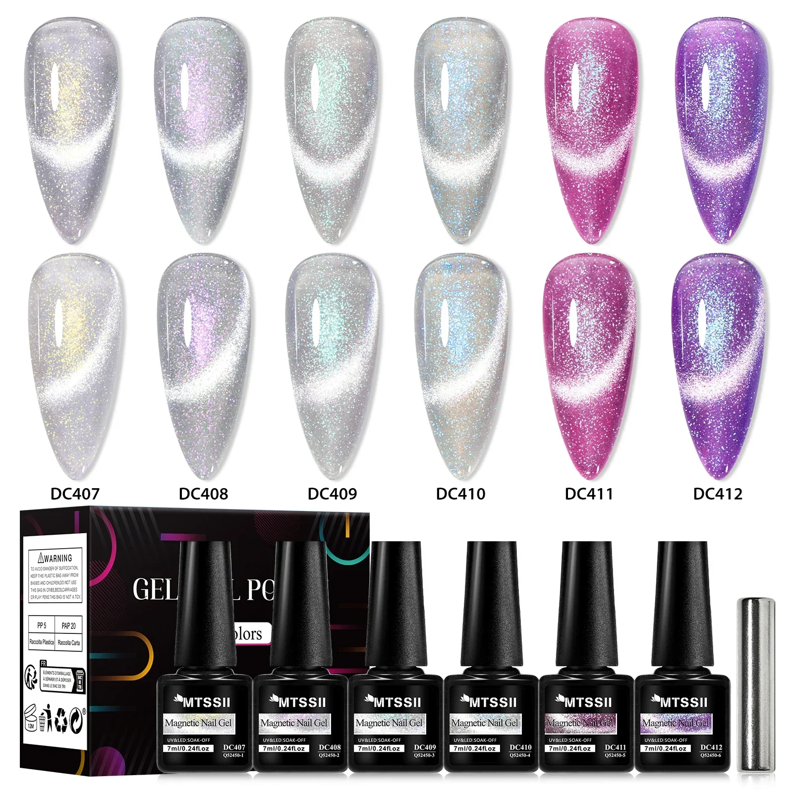 

Набор магнитных гель-лаков Mtssii Cat с лунным светом, 6 шт., 7 мл, блестящий белый, серебристый, водяной свет, замачиваемый УФ-гель для дизайна ногтей, маникюр