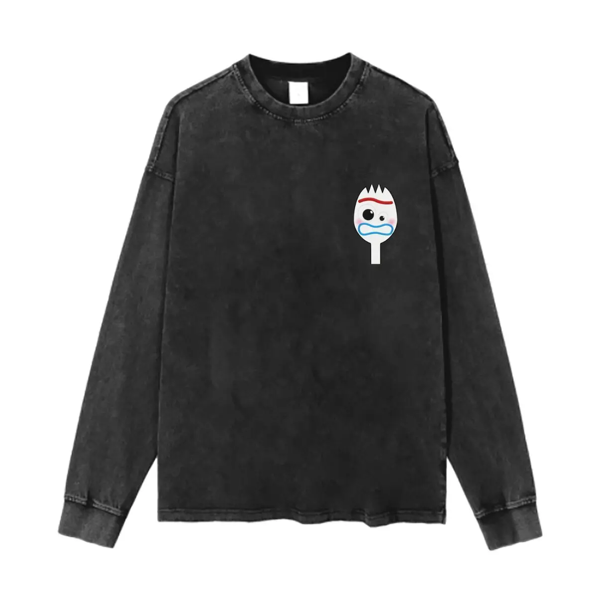

Forky Art Graphic Washed Cotton Vintage Solid O Collared Long Sleeve T Shirt For Men & Women