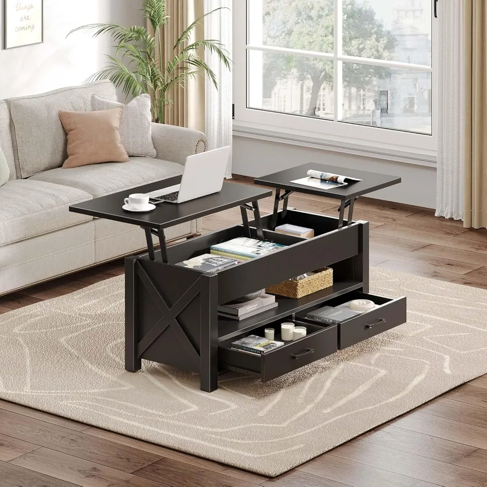 coffee table, 47.2" lift top coffee table with 2 storage drawers and hidden compartment,wood farmhouse support,coffee table