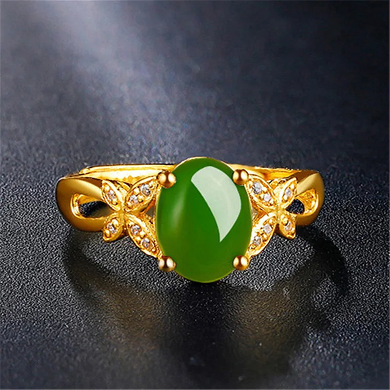 ファッショナブルな蝶模様エスニックスタイル埋め込みオーバル宝石リング豪華な個性女性の記念日結婚祝い