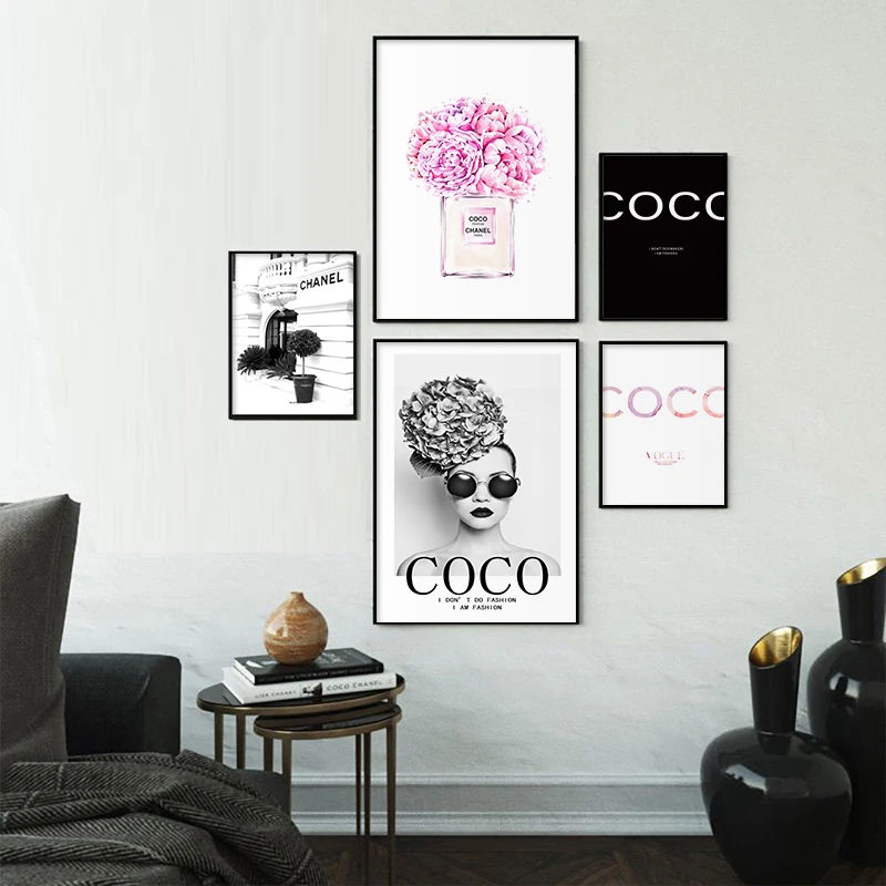 

Black And White Fashion Wall Decor Girls Room Decor Wall Art Perfume Elegant Pattern Posters Prints Bedroom Home Decor for Women