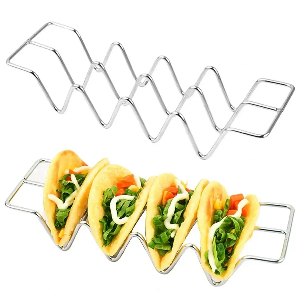 Pancake Rack Wave Shape Non-slip Multi-function Easy Access Hold Burritos Kitchen Tool Stainless Steel Taco Holder for Home