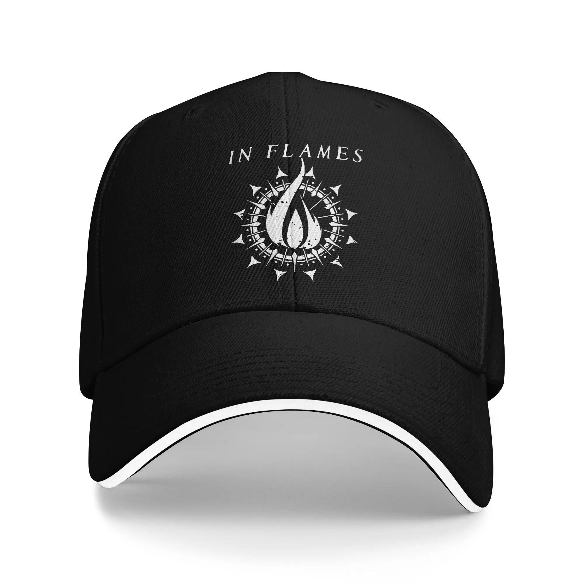 

In Flames Rock Band Sun Baseball Cap Summer Unisex-Teens Flaming White Ring Hip Hop Hats Wholesale Stylish Rock Baseball Caps