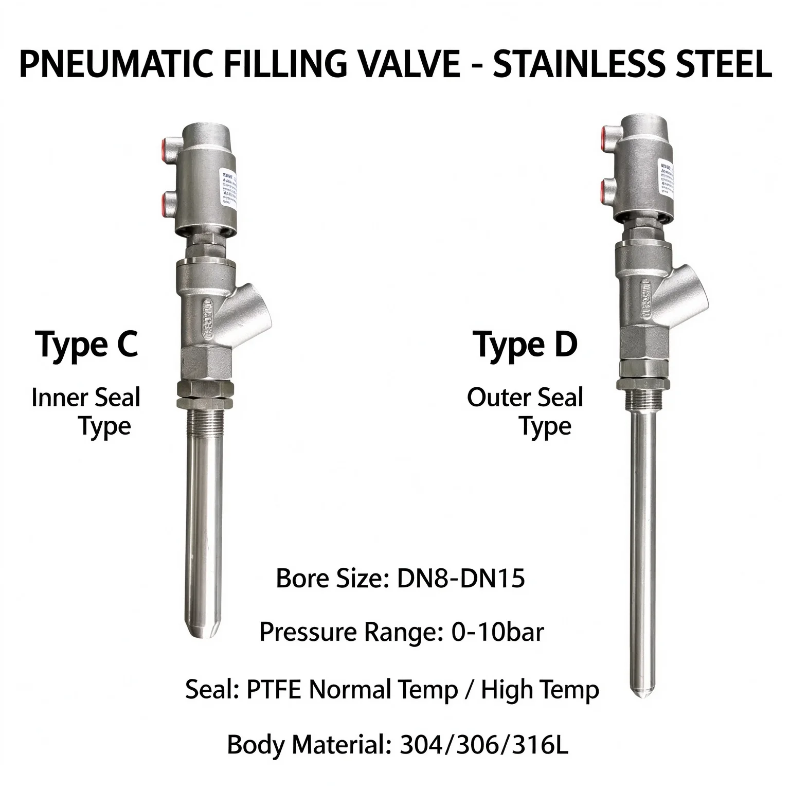 Filling Machine with Stainless Steel  Extension Rod Anti-drip DN15-27 Pneumatic Discharge Nozzle Filling Valve Customization