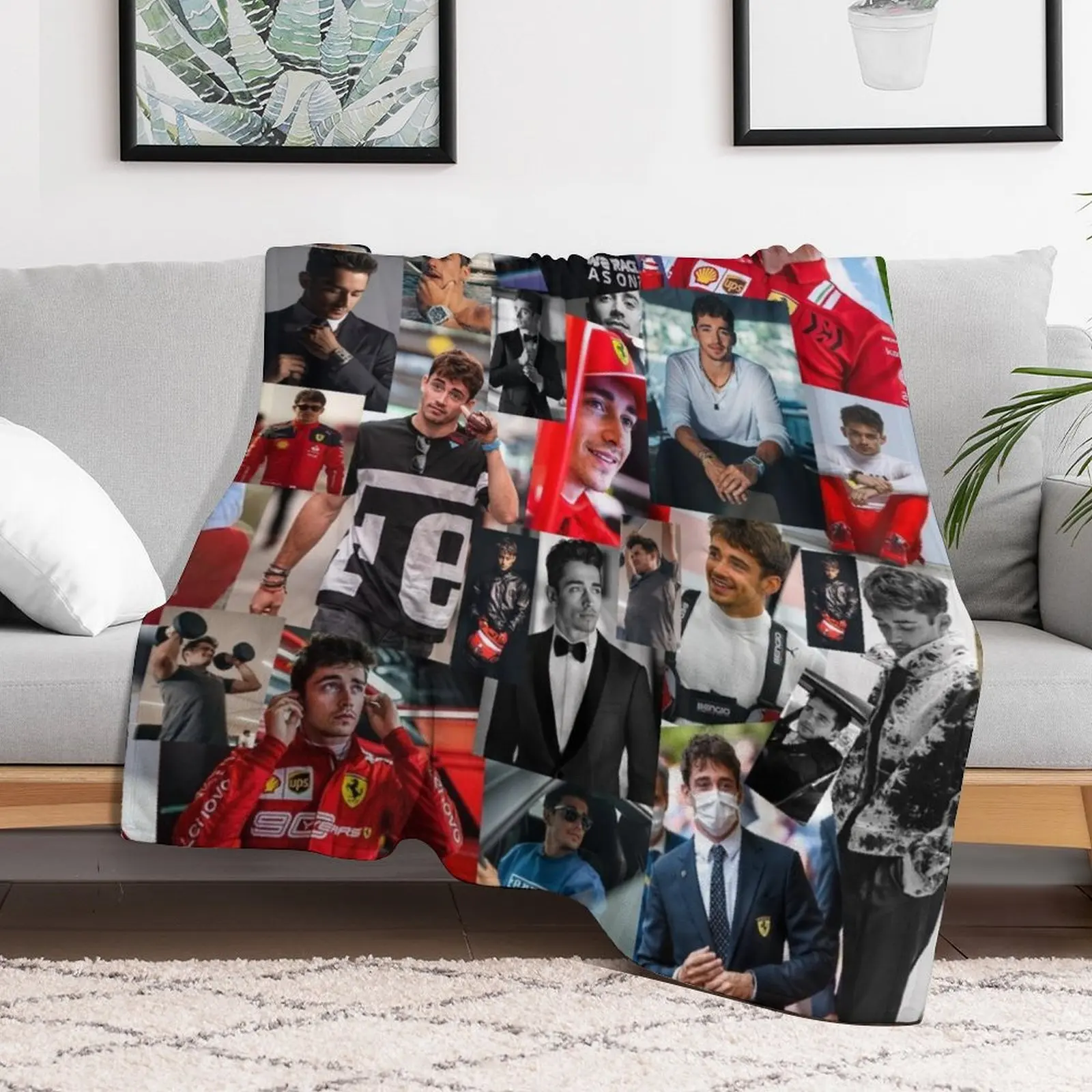 Charles Leclerc Monacan motorsports racing driver Collage Throw Blanket Fashion Sofas anime Blankets