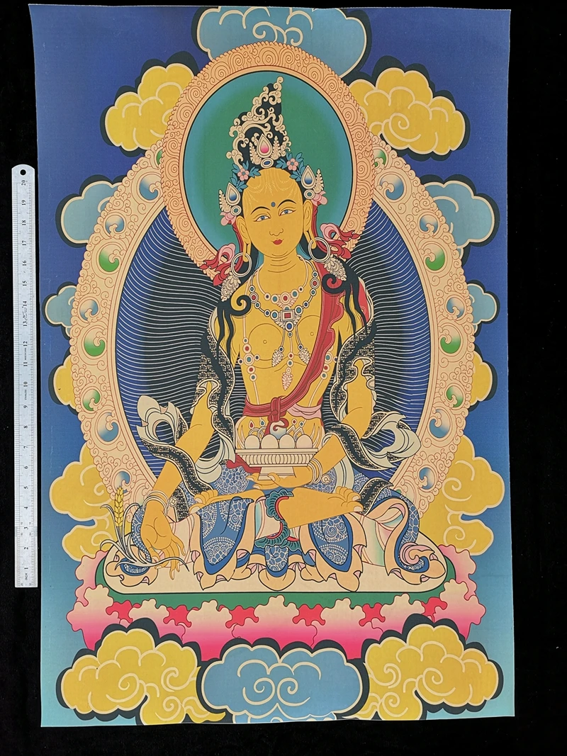 Size 35 Inch Old Chinese Tibet Buddhism paper Silk 7 eyes White Tara Goddess Bodhisattva Buddha painting Thangka Thanka Mural