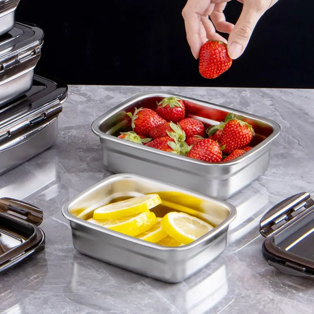 Large Capacity Stainless Steel Crisper Airtight Lid Sealed Pickle Box Rectangular Korean Fresh-keeping Box Refrigerator
