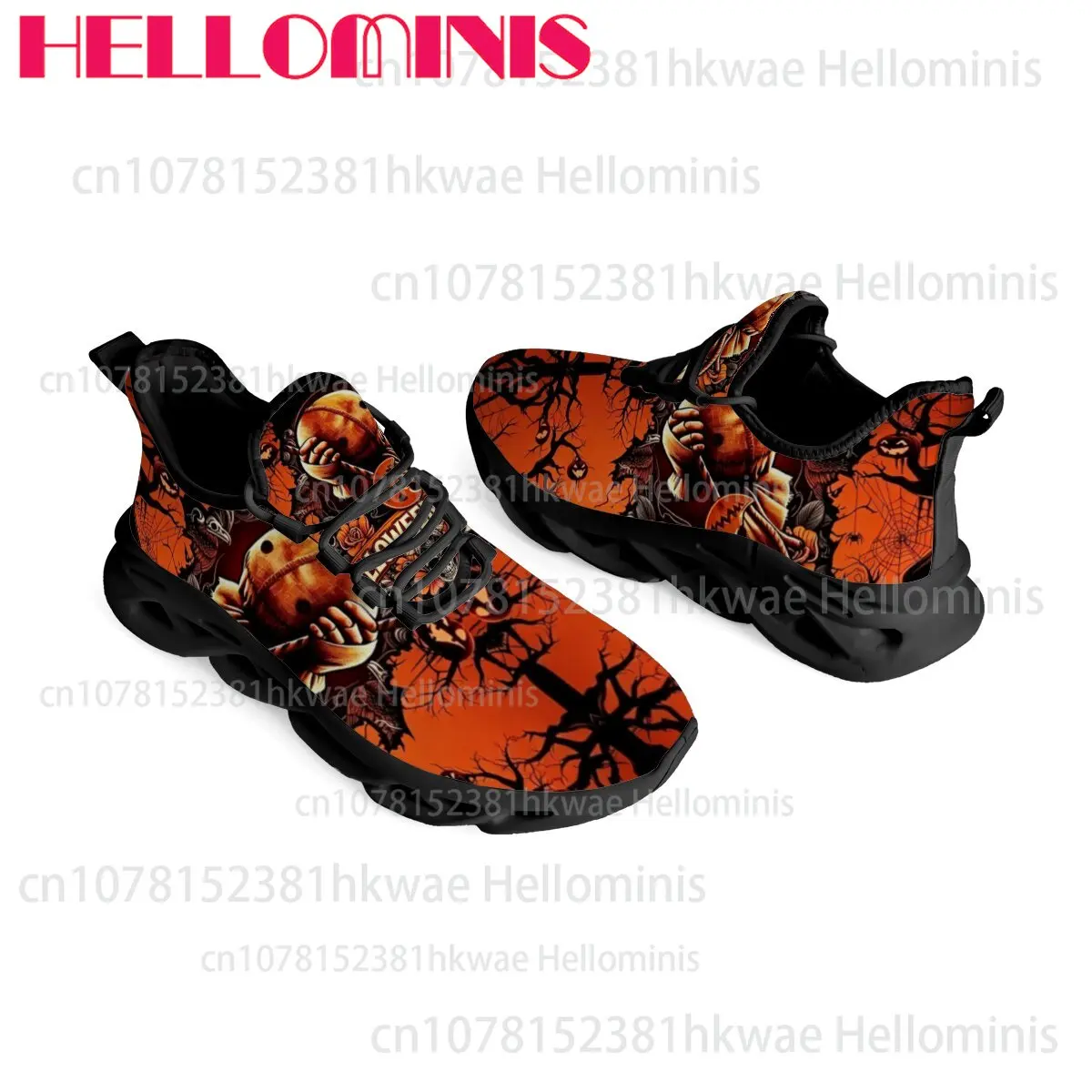 Dark Spooky Halloween Theme Graphic Sneakers Unisex Adult  Sport Footwear Pumpkin Spider Web Print For Street Style
