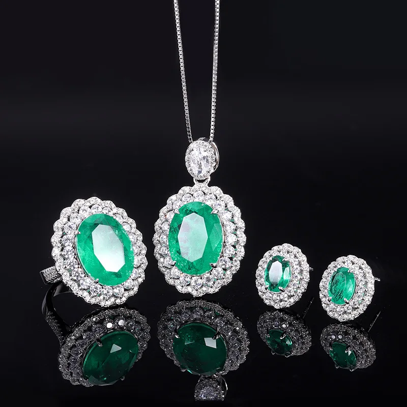 

Autumn and winter new S925 full body silver Tiktok hot sale imitation grandmother green jewelry set main stone 12 * 16- 6*8