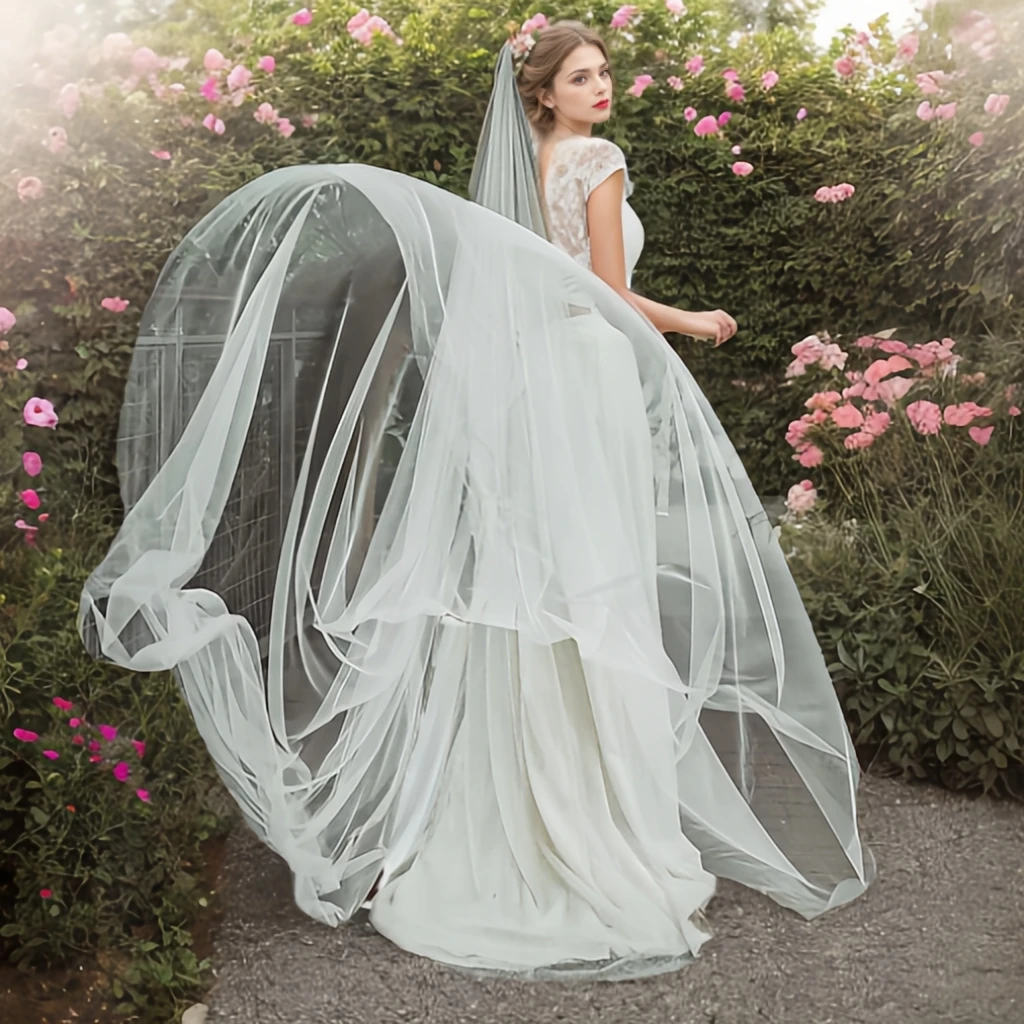 

M92 1 Tier Long Wedding Veil Cathedral Style Bridal Veil with Comb 3m Wide Cut Edge Sheer Train Soft Italian Tulle Veil