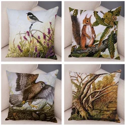 Bedroom Sofa Car Cushion Cover Cartoon Animal Colorful Fox Bird Squirrel Series Home Office Decoration Pillow