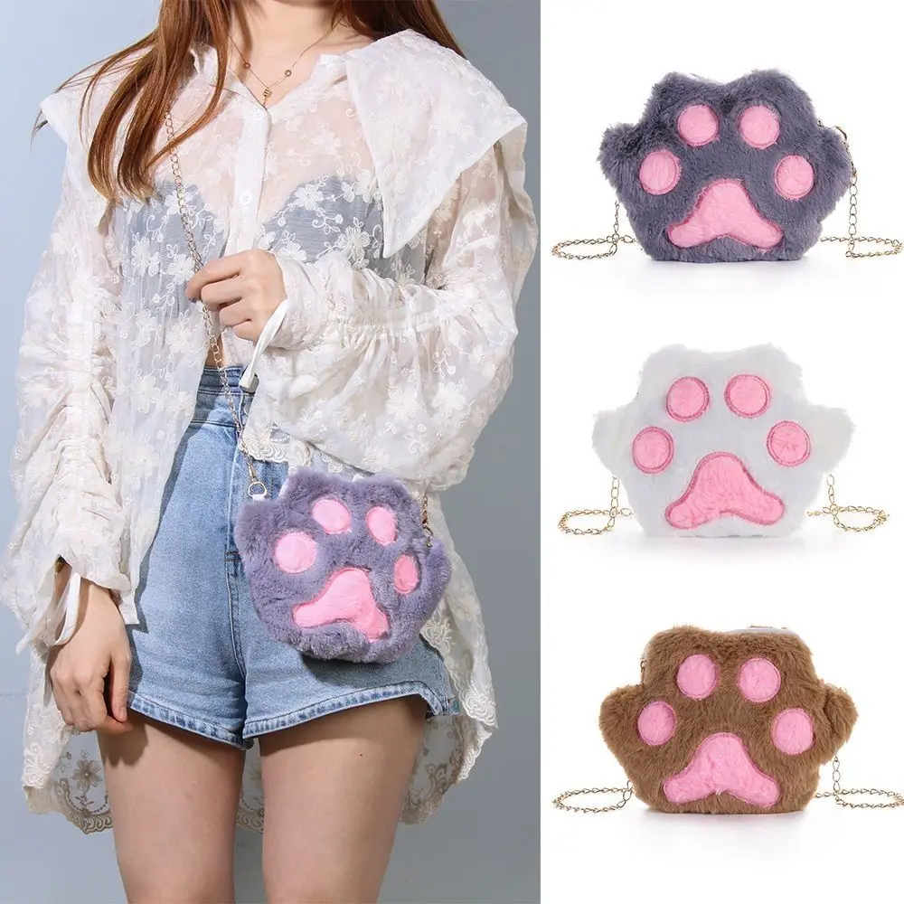 

Милая плюшевая сумка через плечо с цепочкой, сумка через плечо, кошачья лапа, плюшевая сумка с медведем