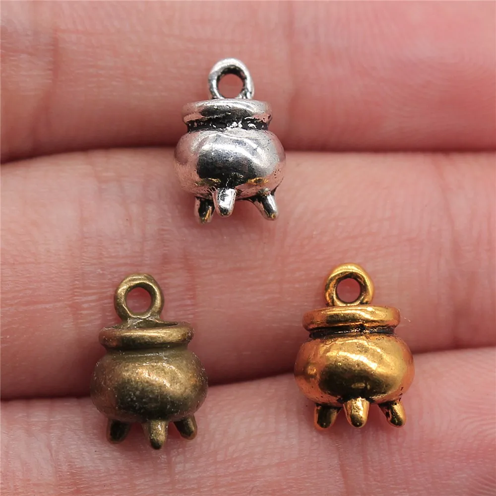 WYSIWYG 10 sztuk 3 kolory Halloween czarownica kocioł garnek kadzielnica urok metalowe Charms do tworzenia biżuterii 9x12mm