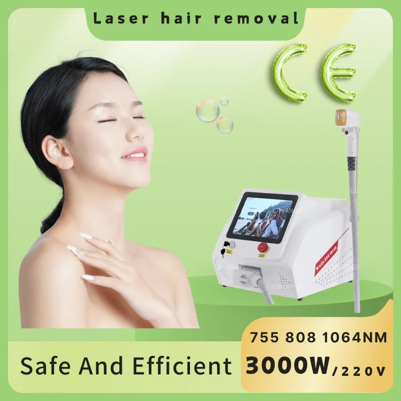 

Инструмент для удаления волос, ледяное титановое устройство 808 755 1064, нанодиодный лазер, машина для удаления волос 3000 Вт