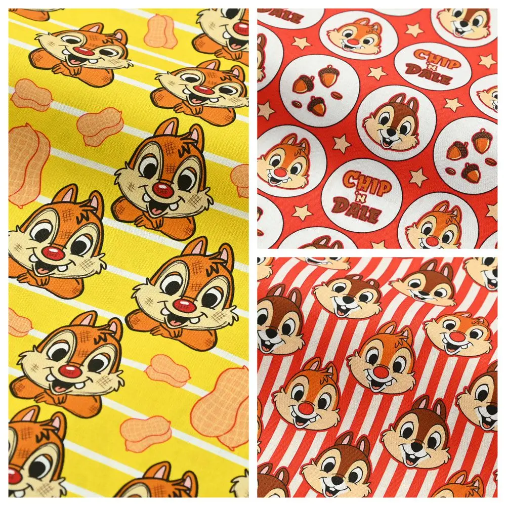 

100% Plain Cotton Disney Chip and Dale Print Fabric for Tissue Sewing Quilting Fabrics Needlework Material DIY